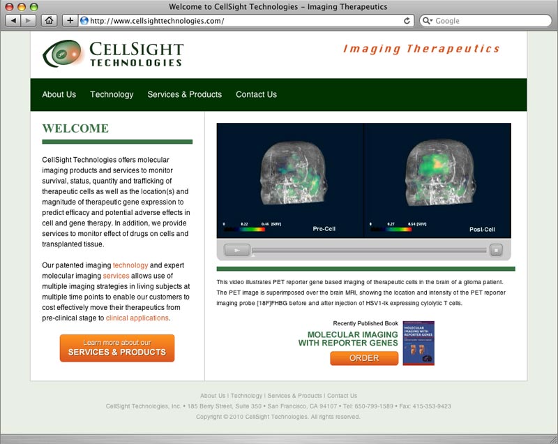 Homepage for the CellSight Technologies, Inc., website